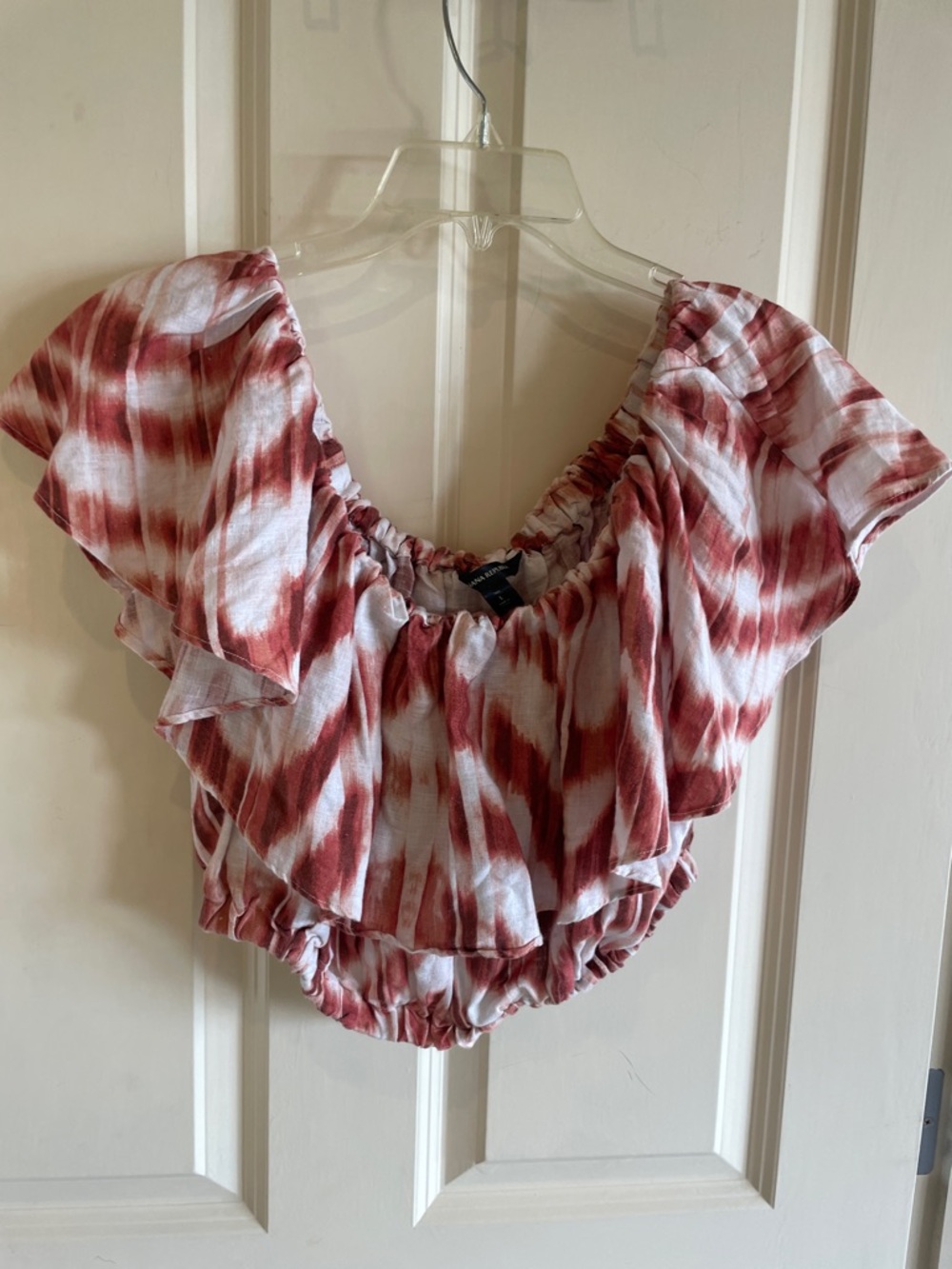 Banana Republic Rust and White Ruffled Zebra Tie-Dye Linen Crop Top - Picture 6 of 6